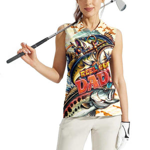Bass Fishing Reel Cool Dad Women Sleeveless Polo Shirt Tropical Vintage