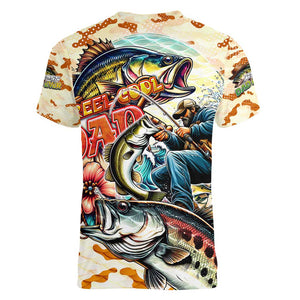 Bass Fishing Reel Cool Dad Women V-Neck T-Shirt Tropical Vintage