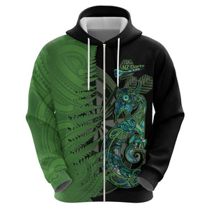 Custom New Zealand Darts Hoodie - Maori Fern, Manaia Tattoo Design by Vibe Hoodie