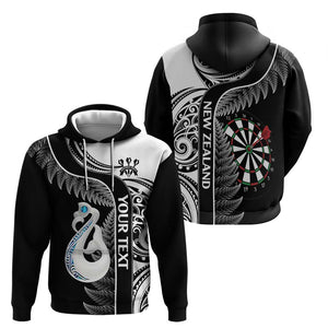 Custom New Zealand Darts Hoodie - Aotearoa Fern, Paua Shell Manaia Design, Black by Vibe Hoodie