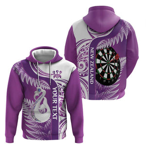 Custom New Zealand Darts Hoodie - Aotearoa Fern, Paua Shell Manaia Design, Purple by Vibe Hoodie