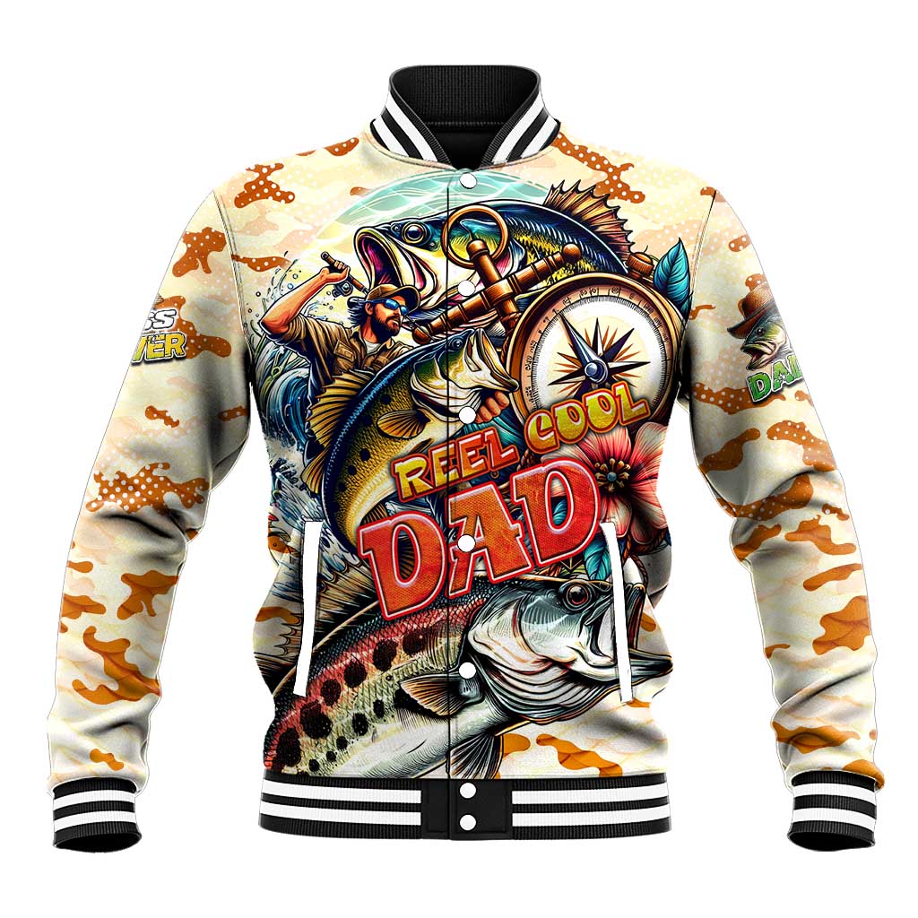 Bass Fishing Reel Cool Dad Baseball Jacket Tropical Vintage