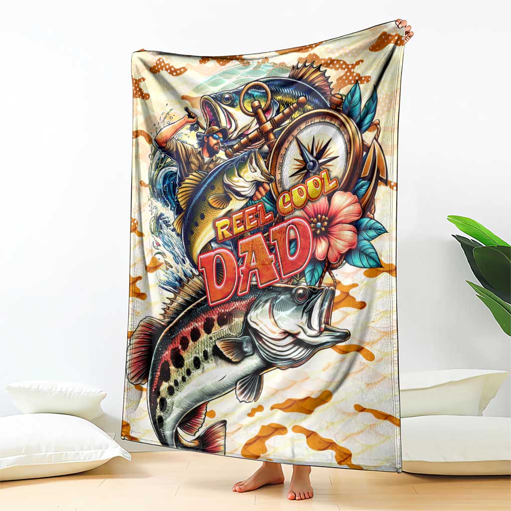 Bass Fishing Reel Cool Dad Blanket Tropical Vintage