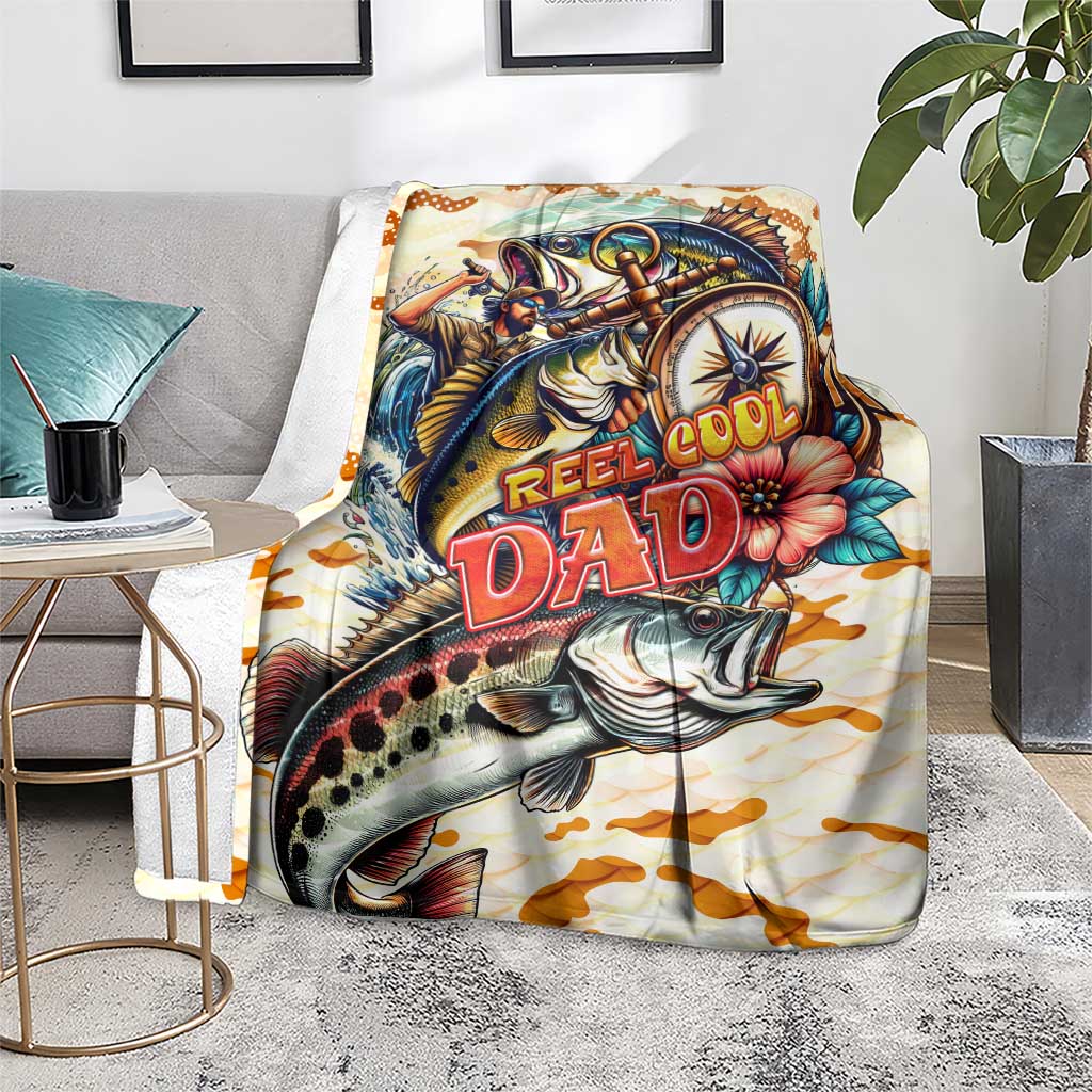 Bass Fishing Reel Cool Dad Blanket Tropical Vintage