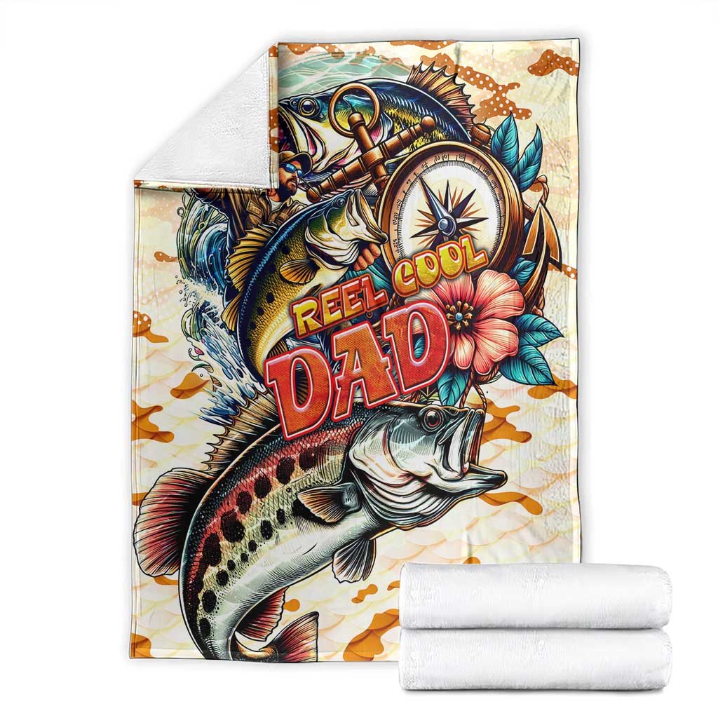 Bass Fishing Reel Cool Dad Blanket Tropical Vintage