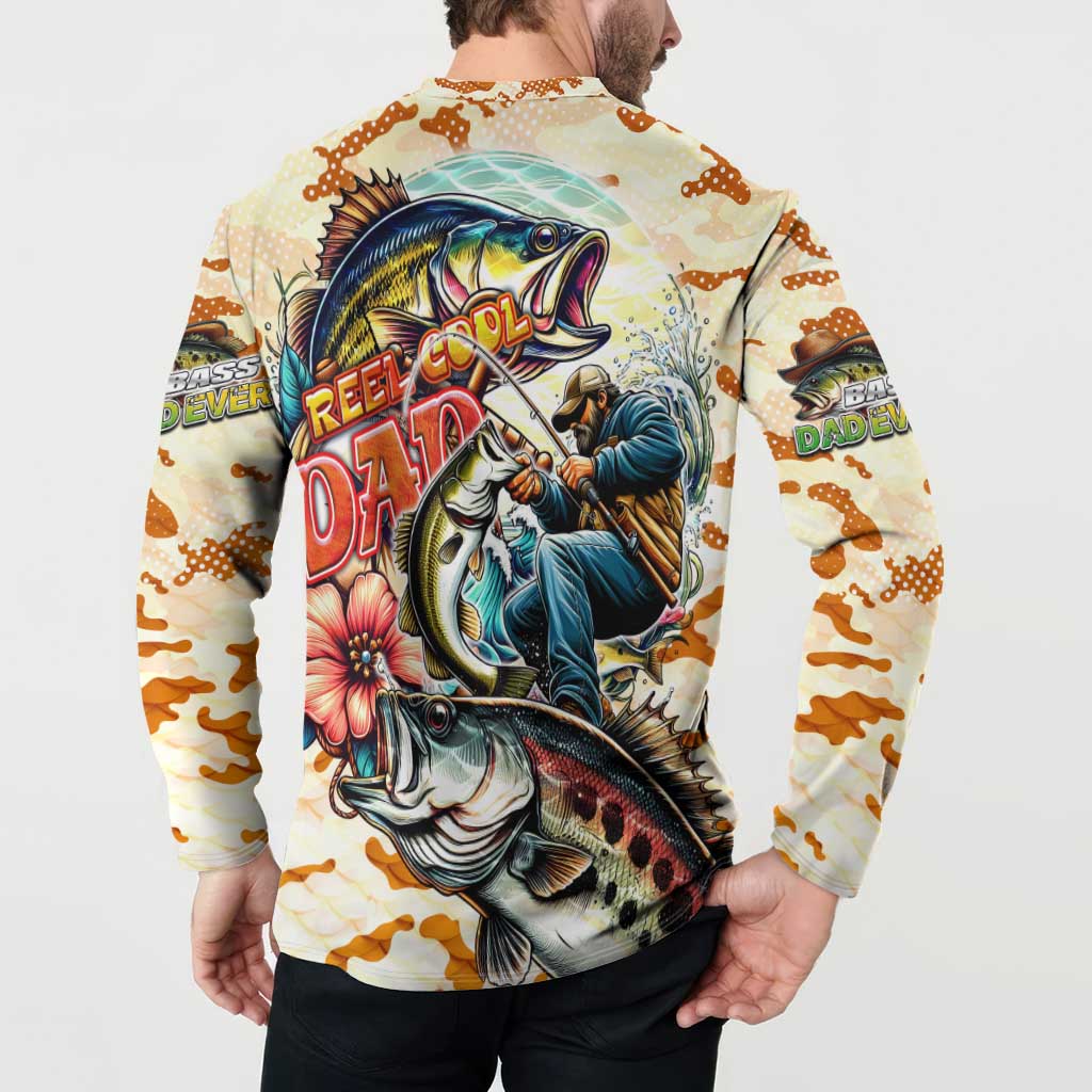 Bass Fishing Reel Cool Dad Button Sweatshirt Tropical Vintage