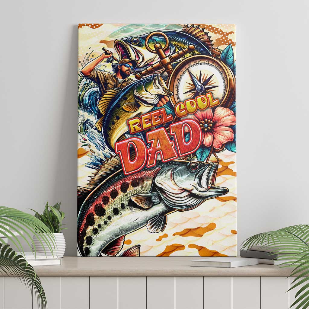 Bass Fishing Reel Cool Dad Canvas Wall Art Tropical Vintage