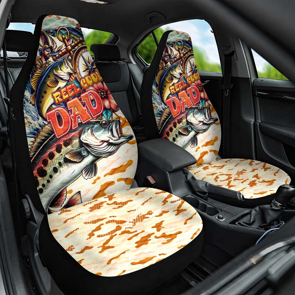 Bass Fishing Reel Cool Dad Car Seat Cover Tropical Vintage