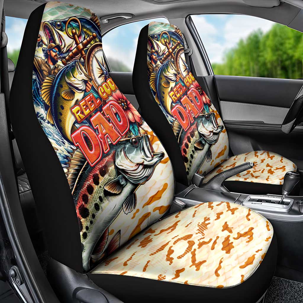 Bass Fishing Reel Cool Dad Car Seat Cover Tropical Vintage