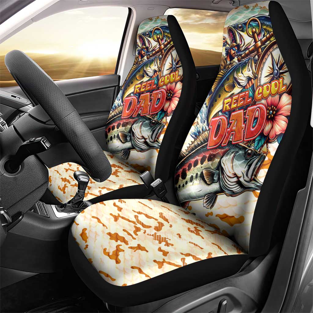 Bass Fishing Reel Cool Dad Car Seat Cover Tropical Vintage