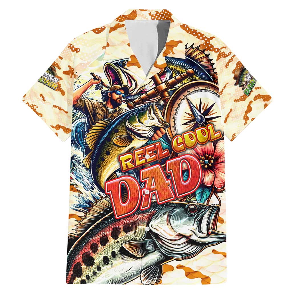 Bass Fishing Reel Cool Dad Family Matching Mermaid Dress and Hawaiian Shirt Tropical Vintage