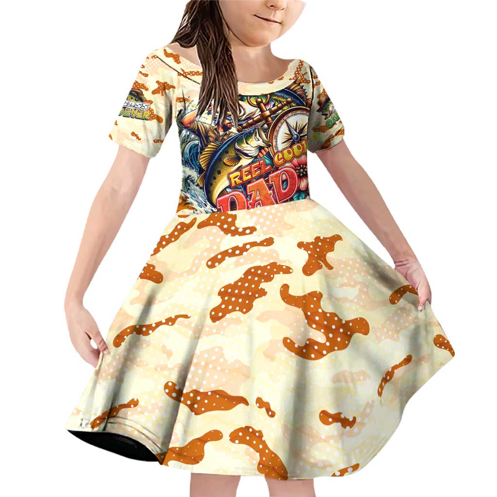 Bass Fishing Reel Cool Dad Family Matching Off Shoulder Short Dress and Hawaiian Shirt Tropical Vintage