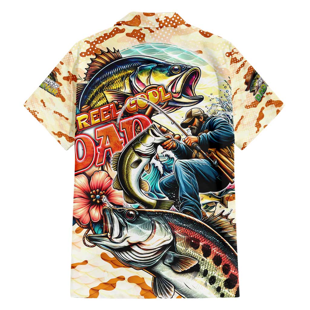 Bass Fishing Reel Cool Dad Family Matching Off Shoulder Short Dress and Hawaiian Shirt Tropical Vintage