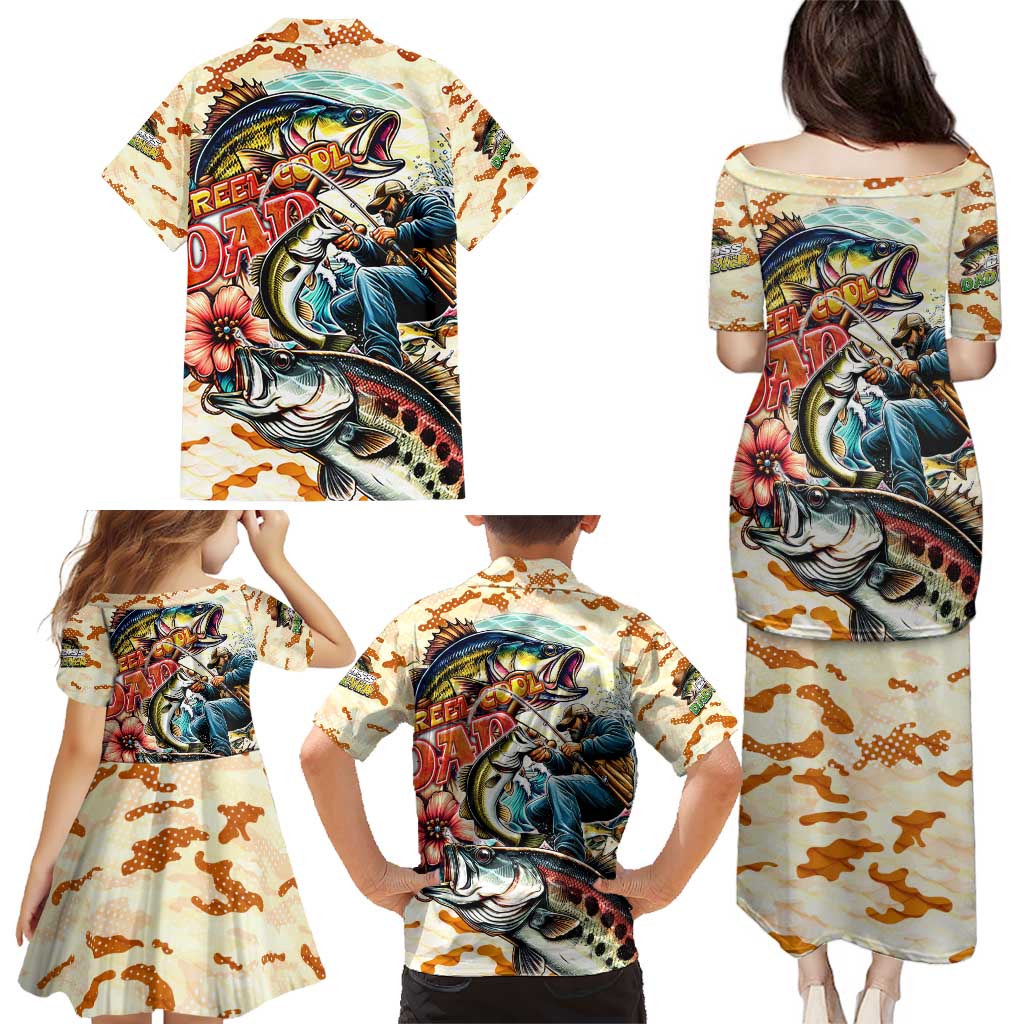 Bass Fishing Reel Cool Dad Family Matching Puletasi and Hawaiian Shirt Tropical Vintage