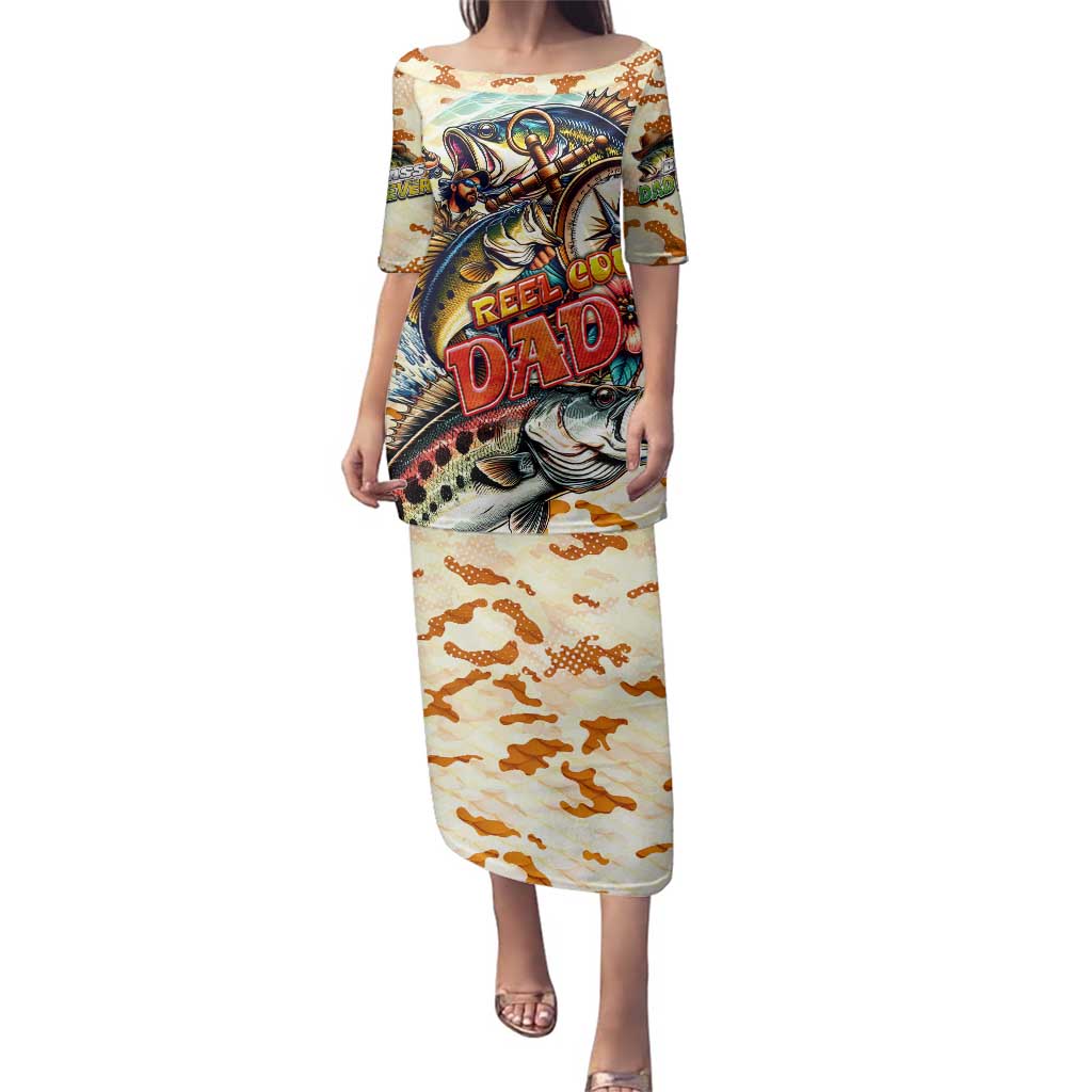 Bass Fishing Reel Cool Dad Family Matching Puletasi and Hawaiian Shirt Tropical Vintage