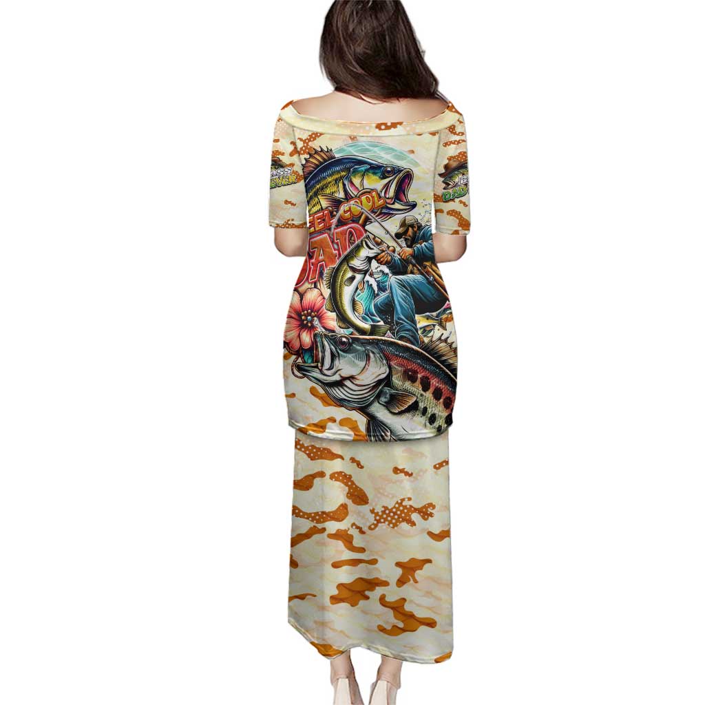 Bass Fishing Reel Cool Dad Family Matching Puletasi and Hawaiian Shirt Tropical Vintage