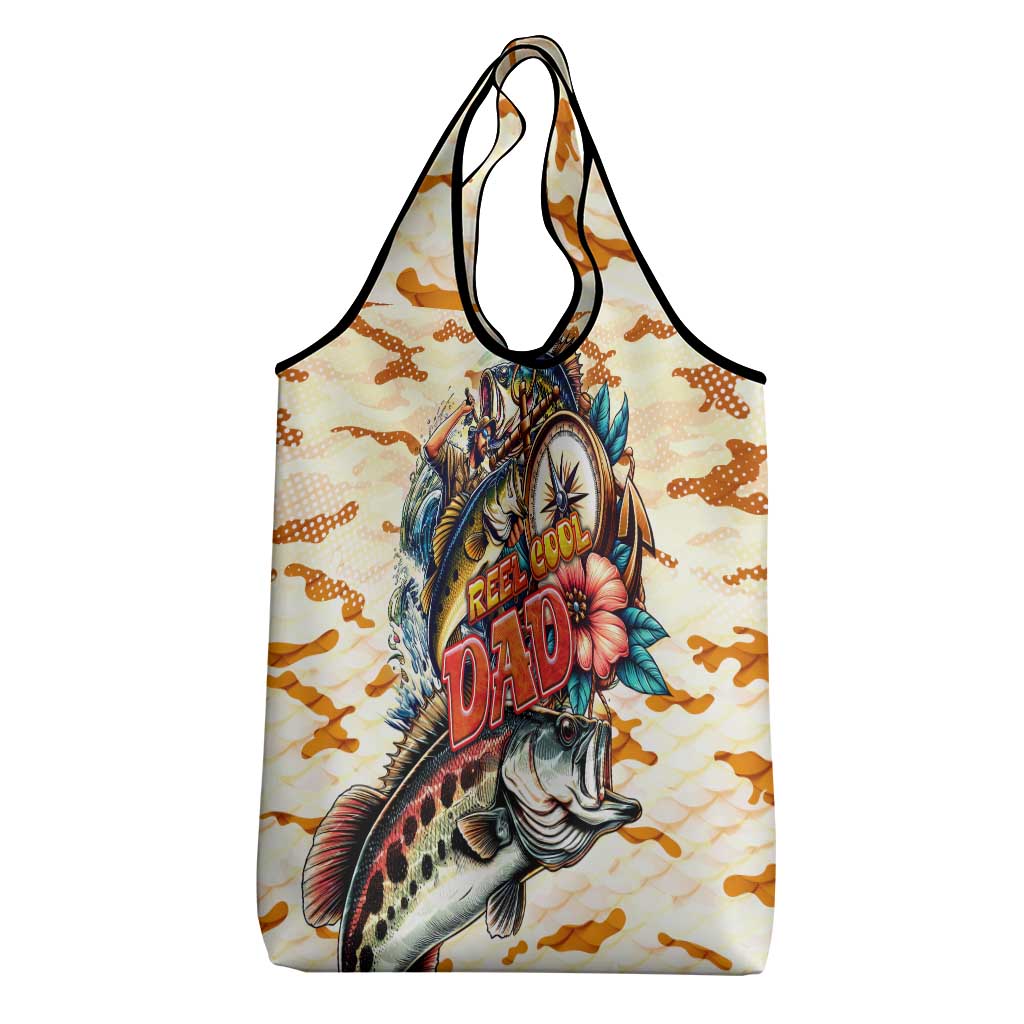 Bass Fishing Reel Cool Dad Grocery Bag Tropical Vintage