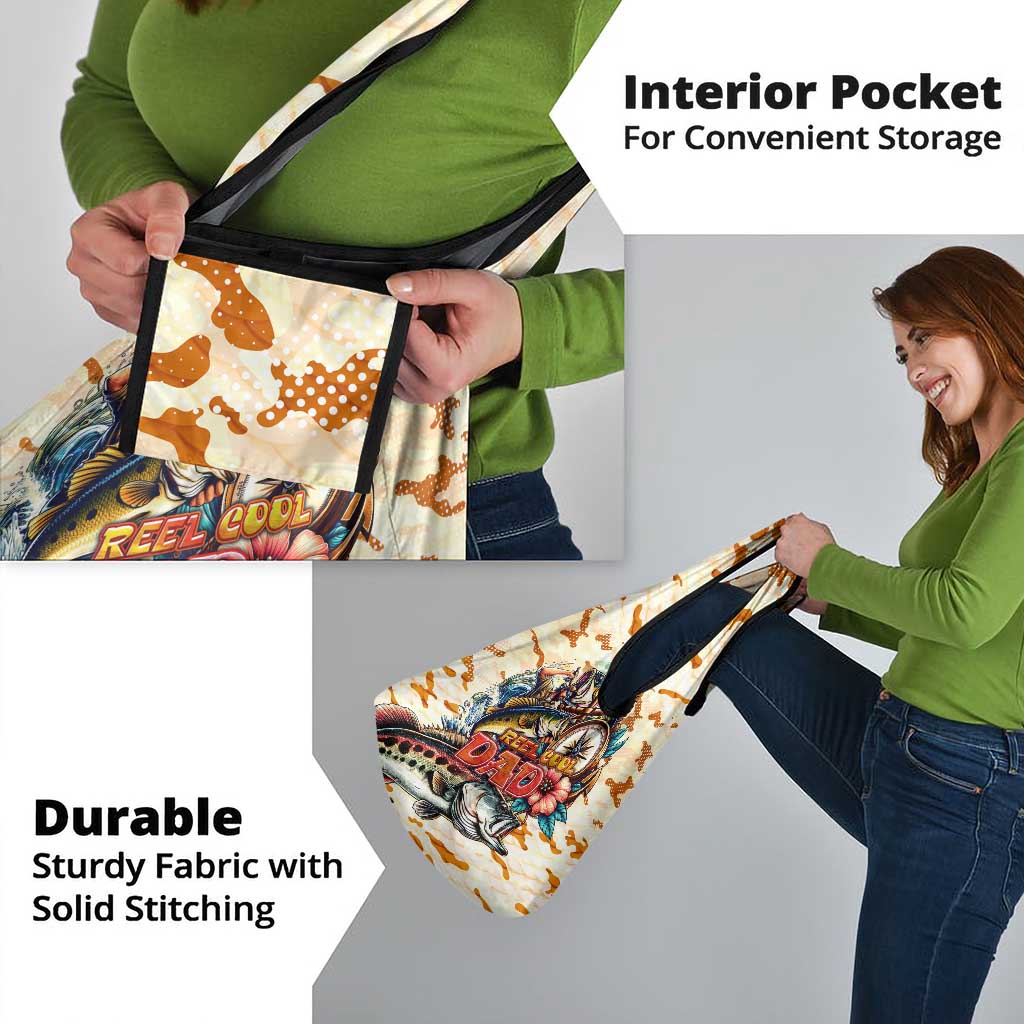 Bass Fishing Reel Cool Dad Grocery Bag Tropical Vintage