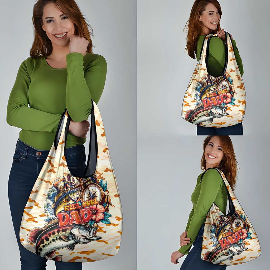 Bass Fishing Reel Cool Dad Grocery Bag Tropical Vintage
