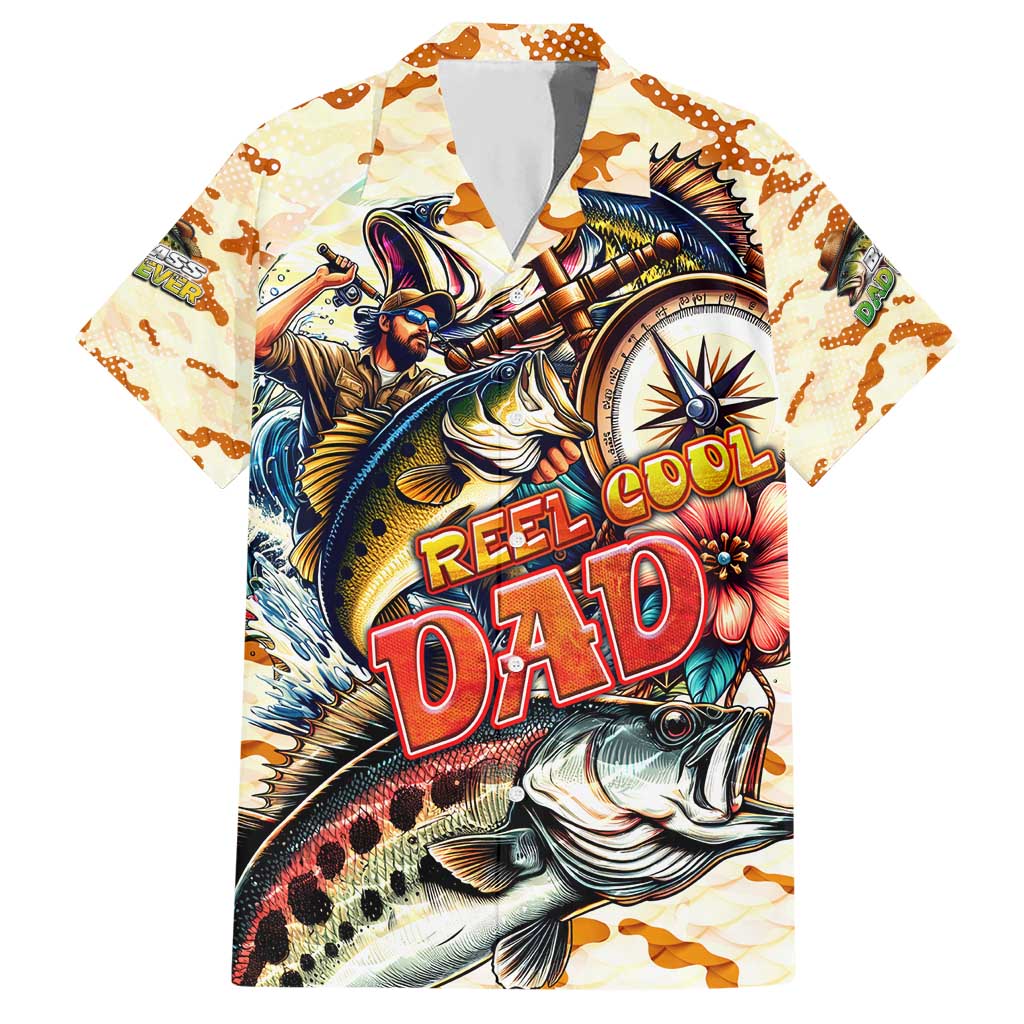 Bass Fishing Reel Cool Dad Hawaiian Shirt Tropical Vintage
