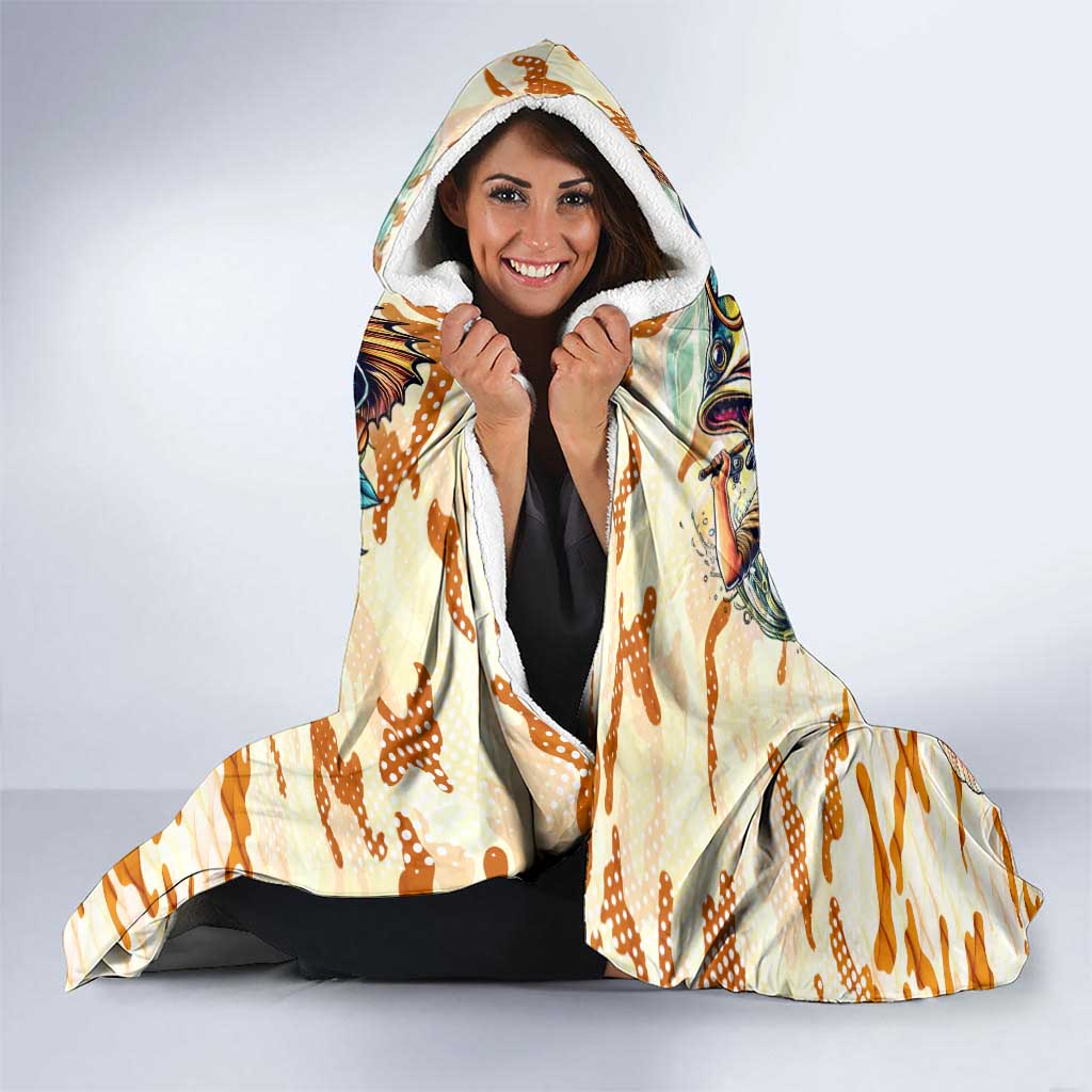 Bass Fishing Reel Cool Dad Hooded Blanket Tropical Vintage