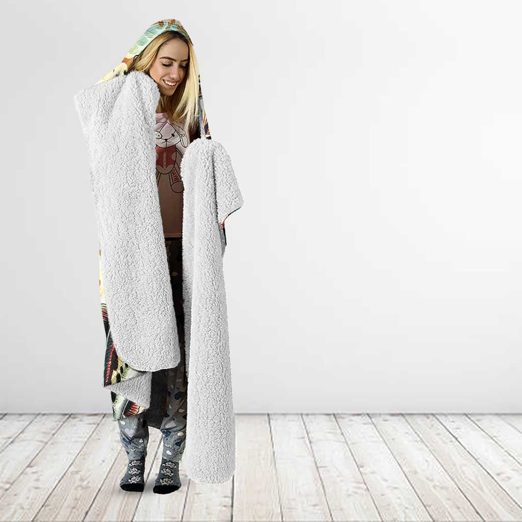 Bass Fishing Reel Cool Dad Hooded Blanket Tropical Vintage