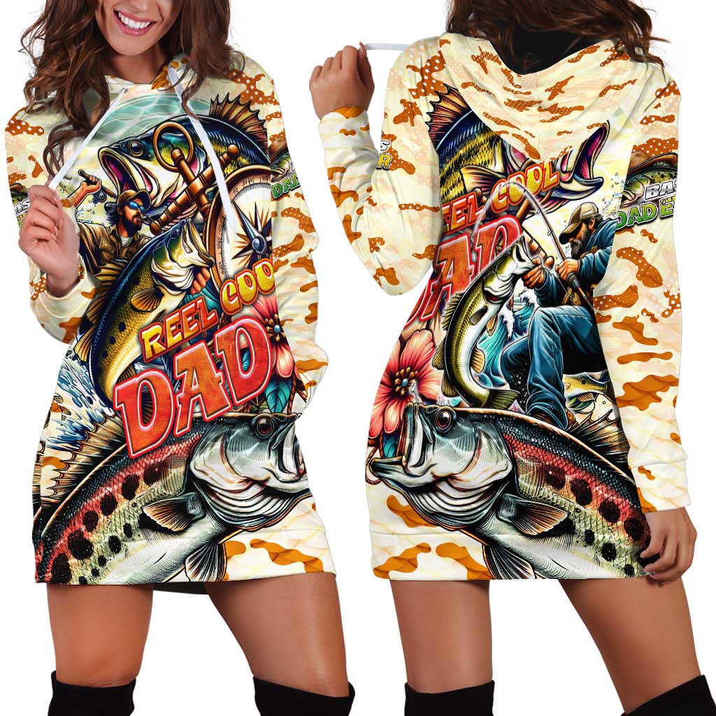 Bass Fishing Reel Cool Dad Hoodie Dress Tropical Vintage