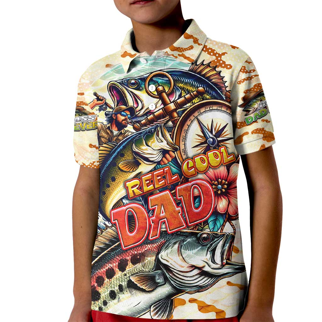Bass Fishing Reel Cool Dad Kid Polo Shirt Tropical Vintage