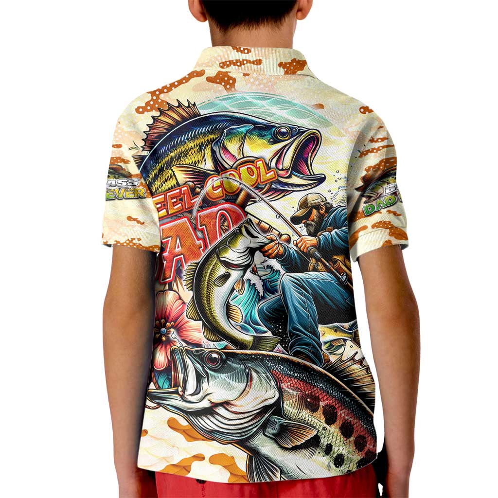 Bass Fishing Reel Cool Dad Kid Polo Shirt Tropical Vintage