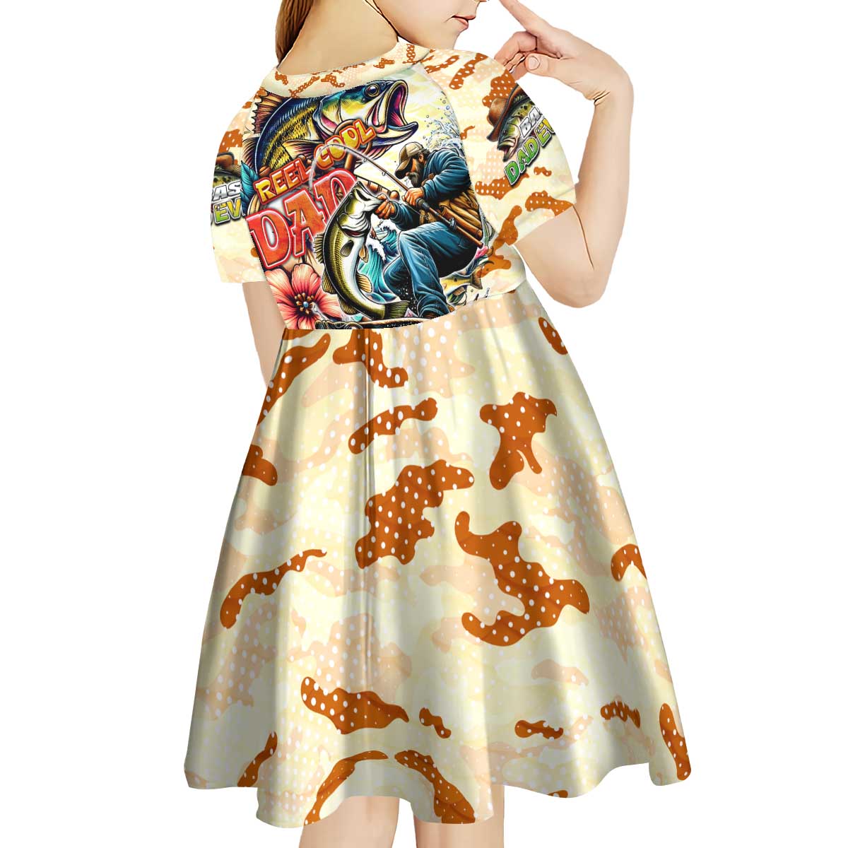 Bass Fishing Reel Cool Dad Kid Short Sleeve Dress Tropical Vintage