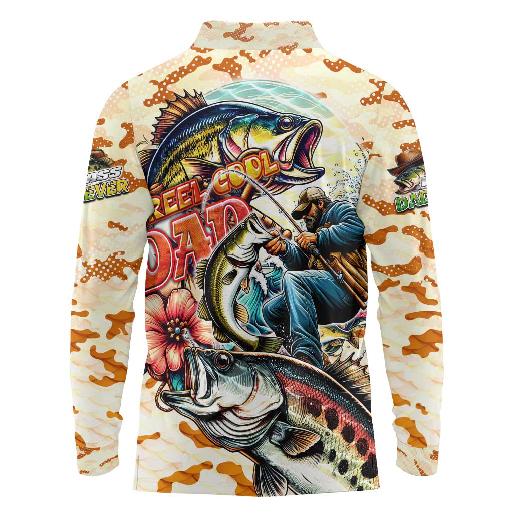 Bass Fishing Reel Cool Dad Long Sleeve Polo Shirt Tropical Vintage