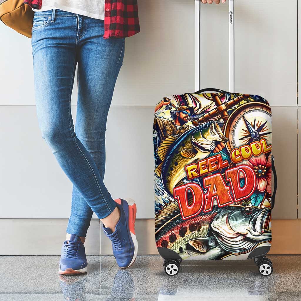 Bass Fishing Reel Cool Dad Luggage Cover Tropical Vintage