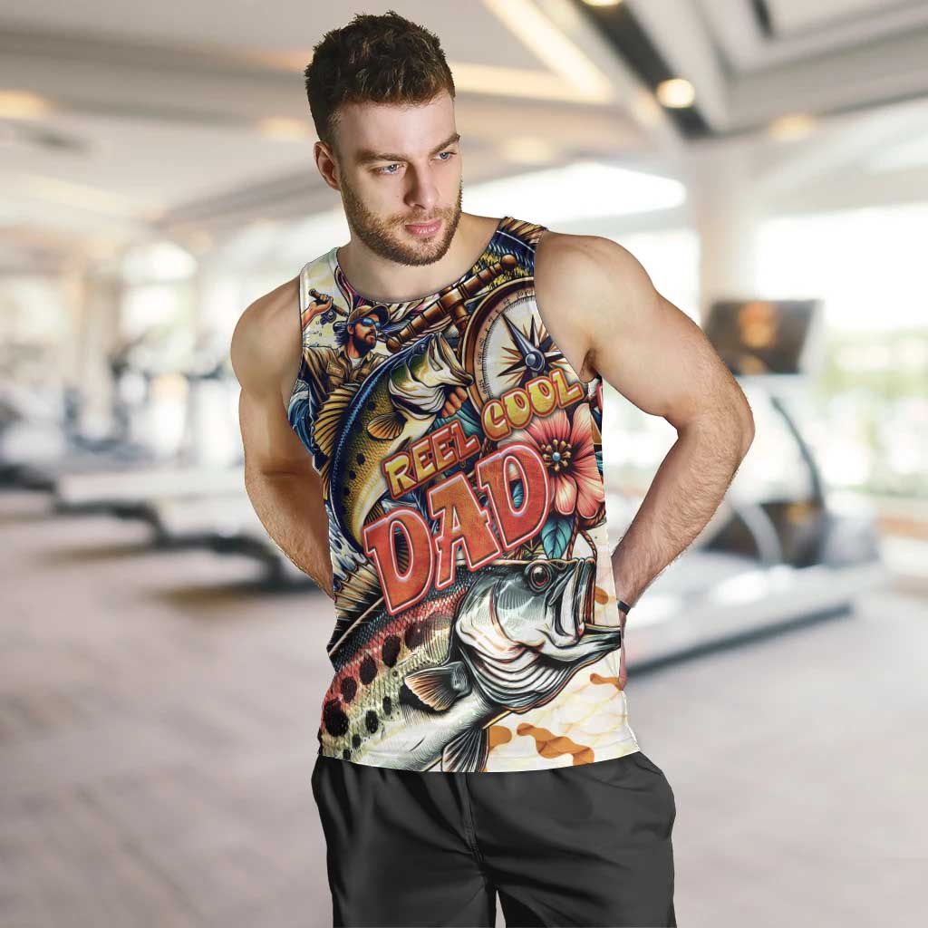 Bass Fishing Reel Cool Dad Men Tank Top Tropical Vintage