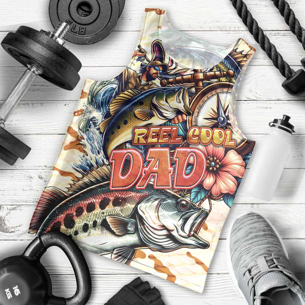 Bass Fishing Reel Cool Dad Men Tank Top Tropical Vintage