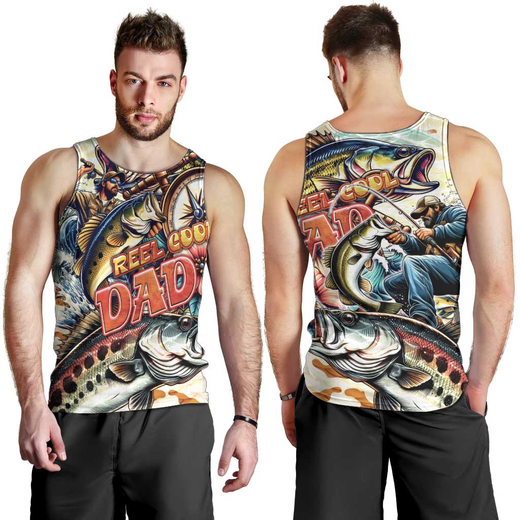 Bass Fishing Reel Cool Dad Men Tank Top Tropical Vintage