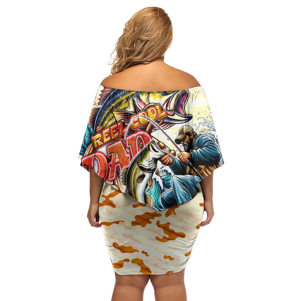Bass Fishing Reel Cool Dad Off Shoulder Short Dress Tropical Vintage