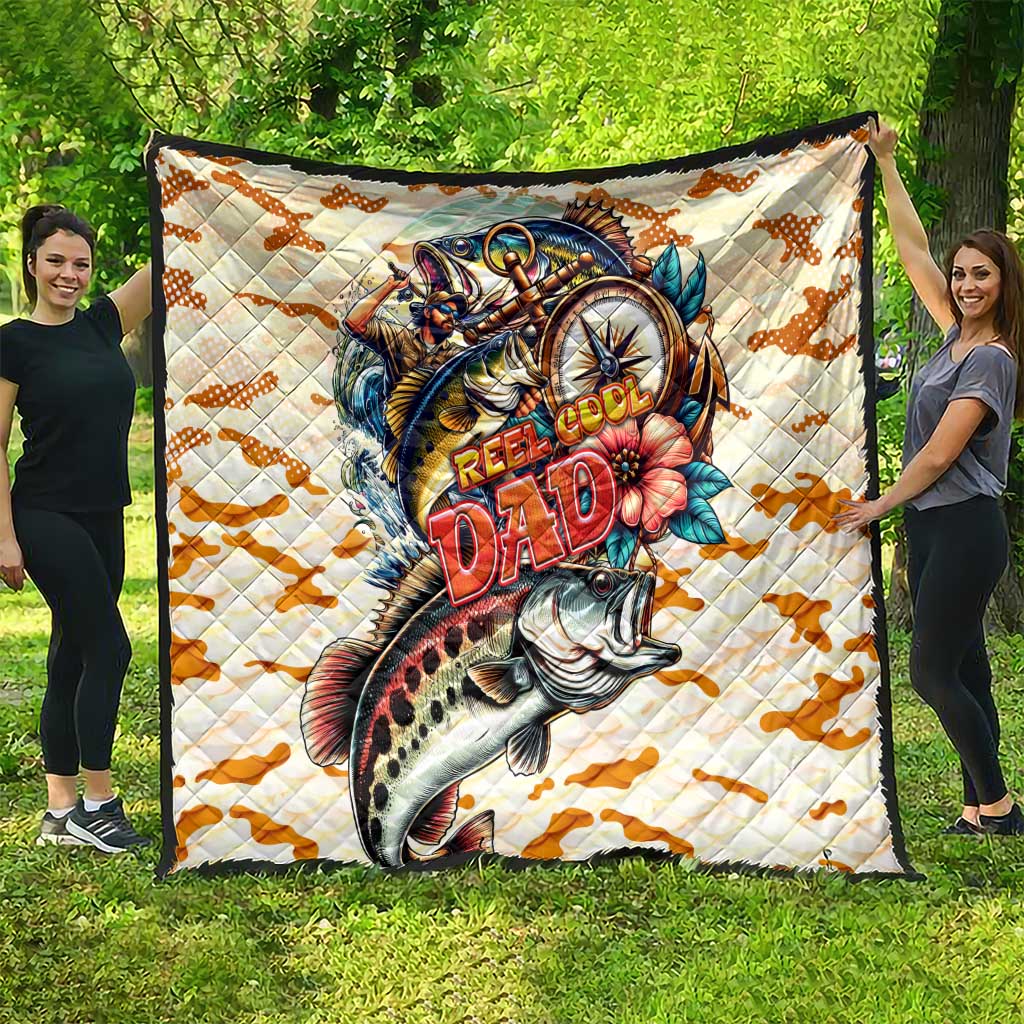 Bass Fishing Reel Cool Dad Quilt Tropical Vintage
