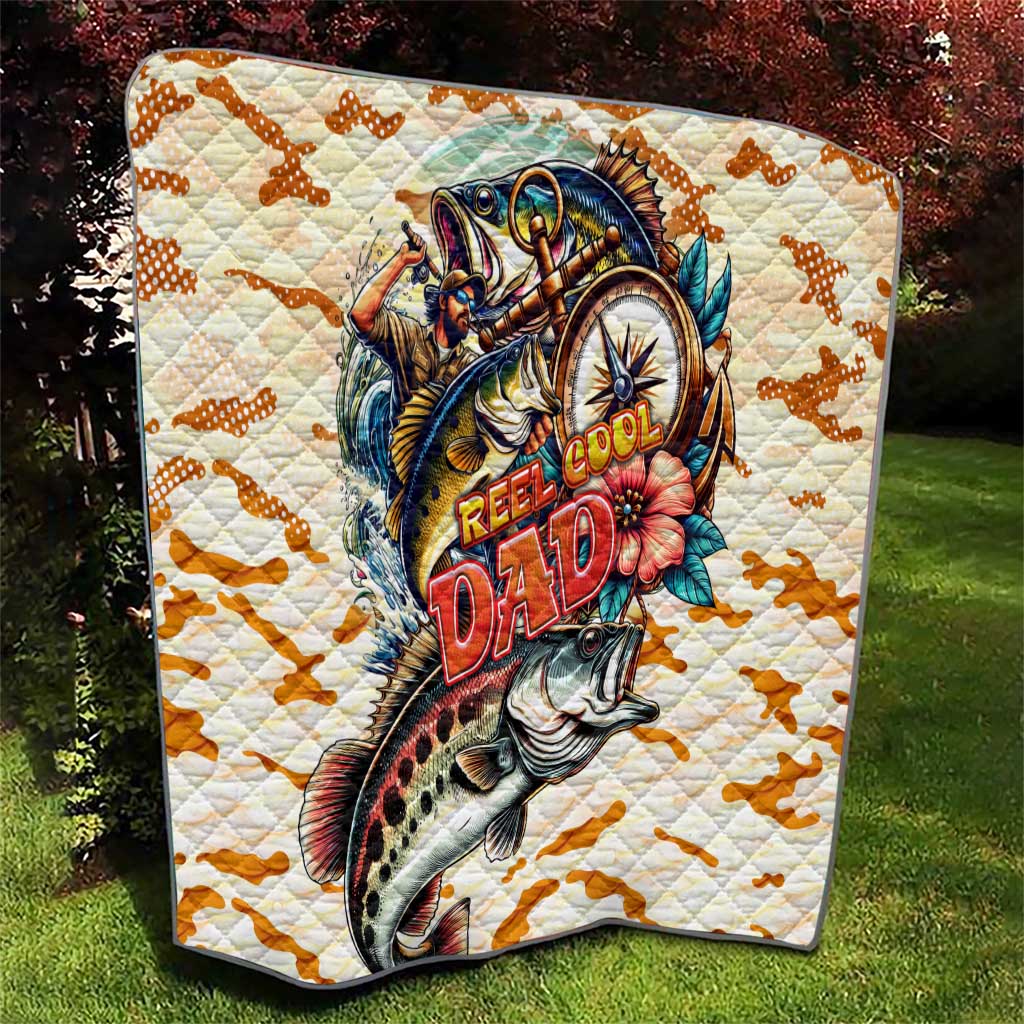 Bass Fishing Reel Cool Dad Quilt Tropical Vintage
