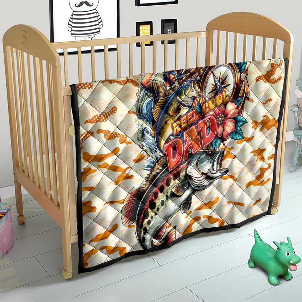 Bass Fishing Reel Cool Dad Quilt Tropical Vintage