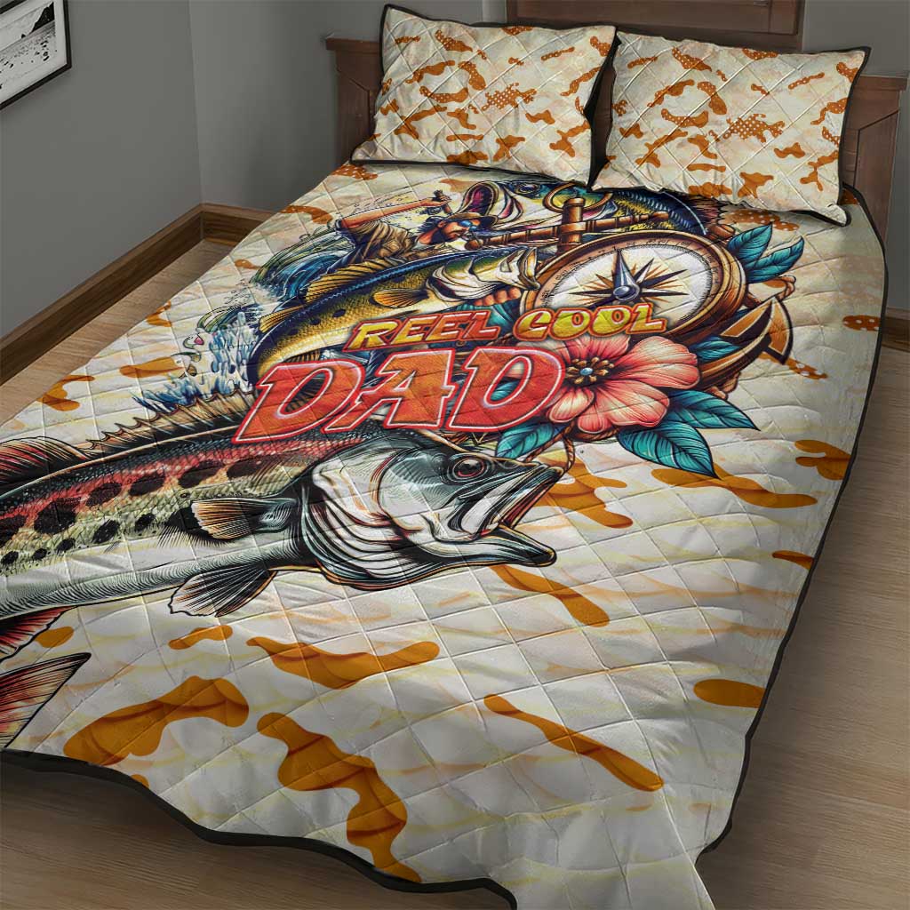 Bass Fishing Reel Cool Dad Quilt Bed Set Tropical Vintage