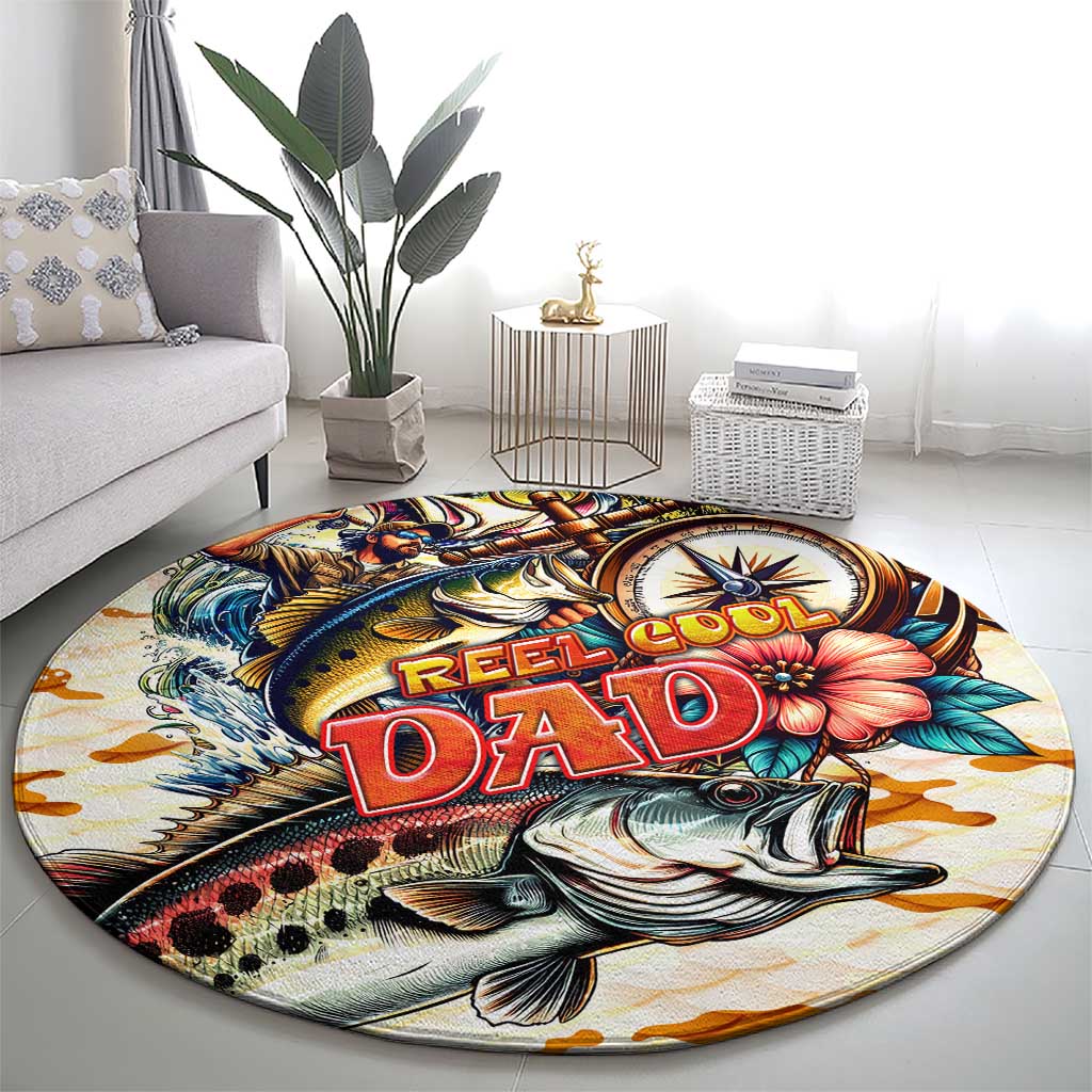 Bass Fishing Reel Cool Dad Round Carpet Tropical Vintage