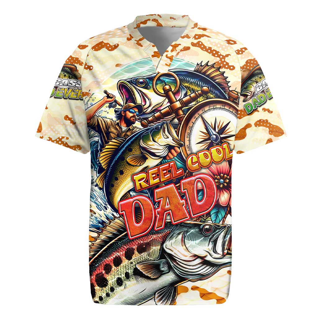 Bass Fishing Reel Cool Dad Rugby Jersey Tropical Vintage