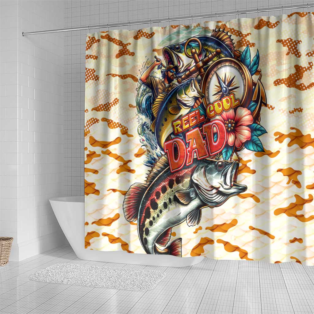 Bass Fishing Reel Cool Dad Shower Curtain Tropical Vintage