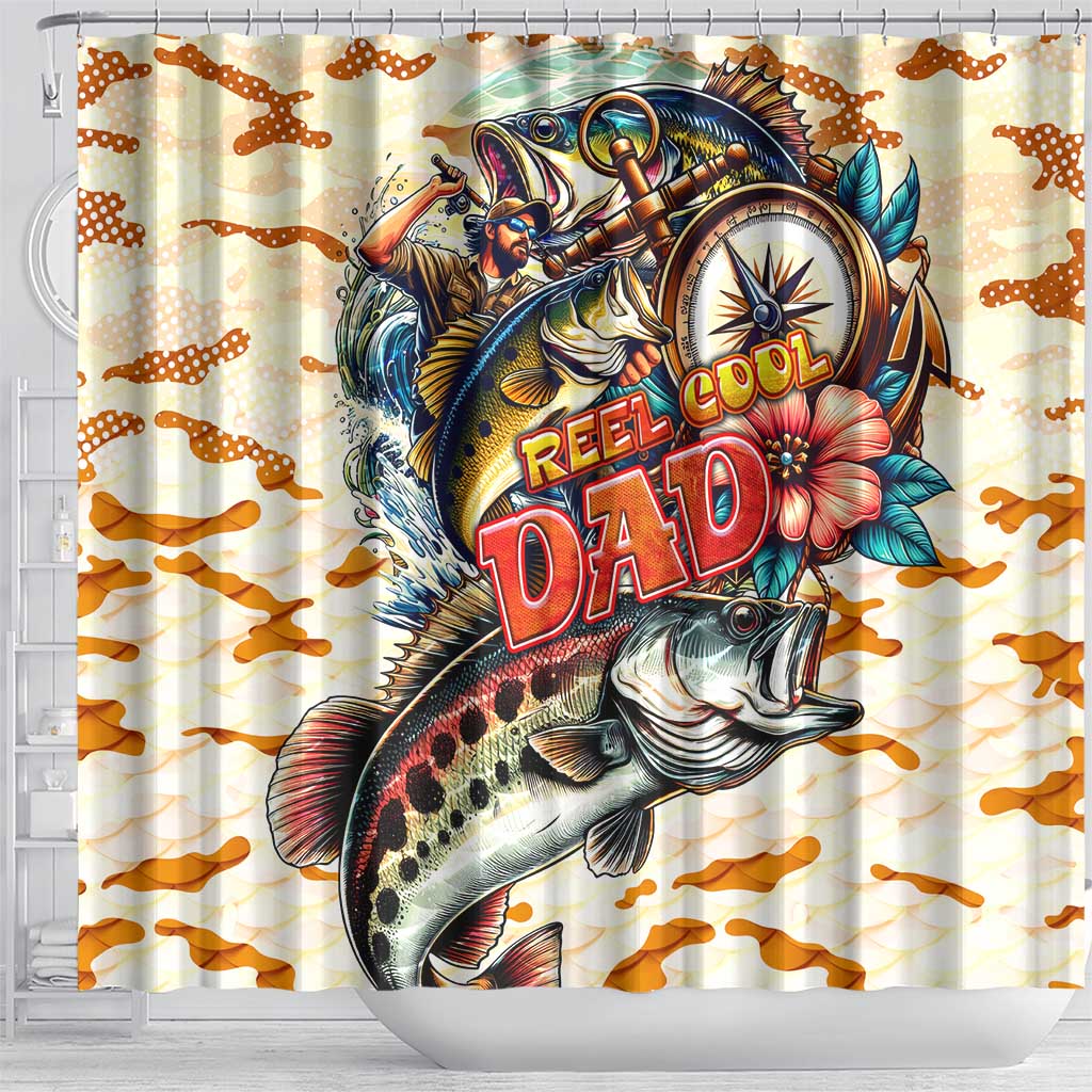 Bass Fishing Reel Cool Dad Shower Curtain Tropical Vintage
