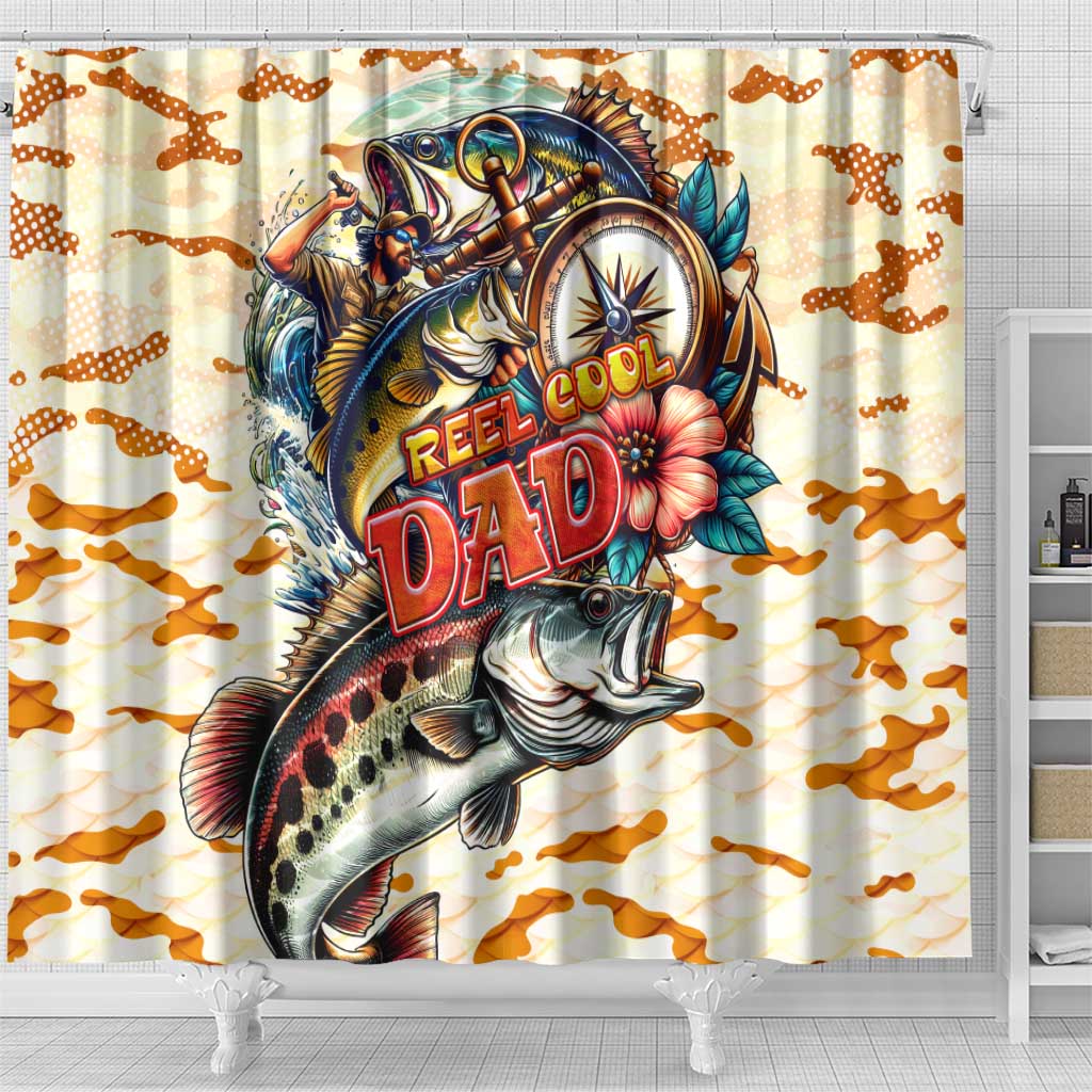 Bass Fishing Reel Cool Dad Shower Curtain Tropical Vintage