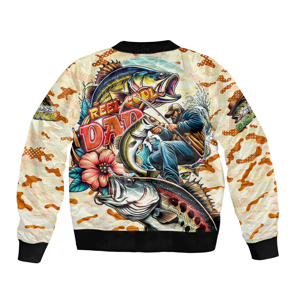 Bass Fishing Reel Cool Dad Sleeve Zip Bomber Jacket Tropical Vintage
