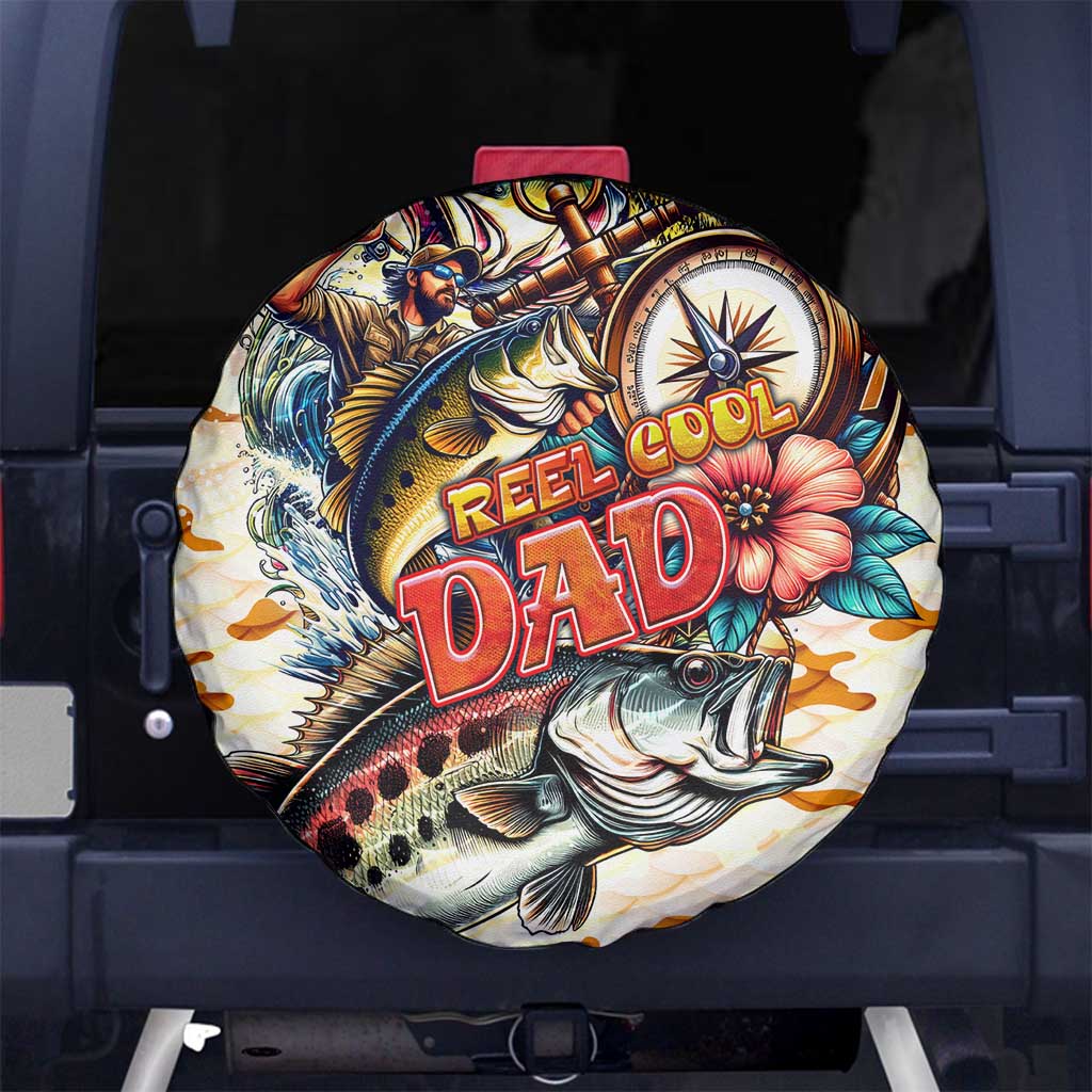 Bass Fishing Reel Cool Dad Spare Tire Cover Tropical Vintage