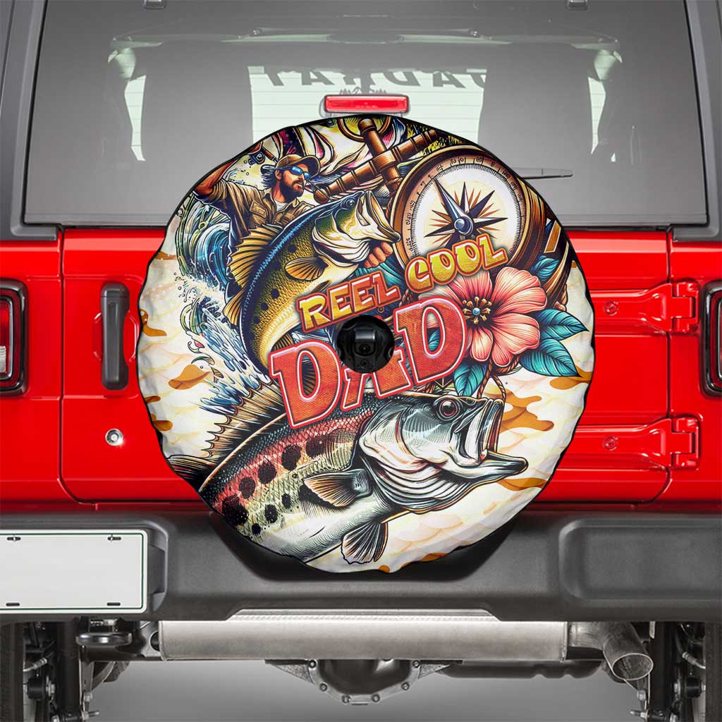 Bass Fishing Reel Cool Dad Spare Tire Cover Tropical Vintage