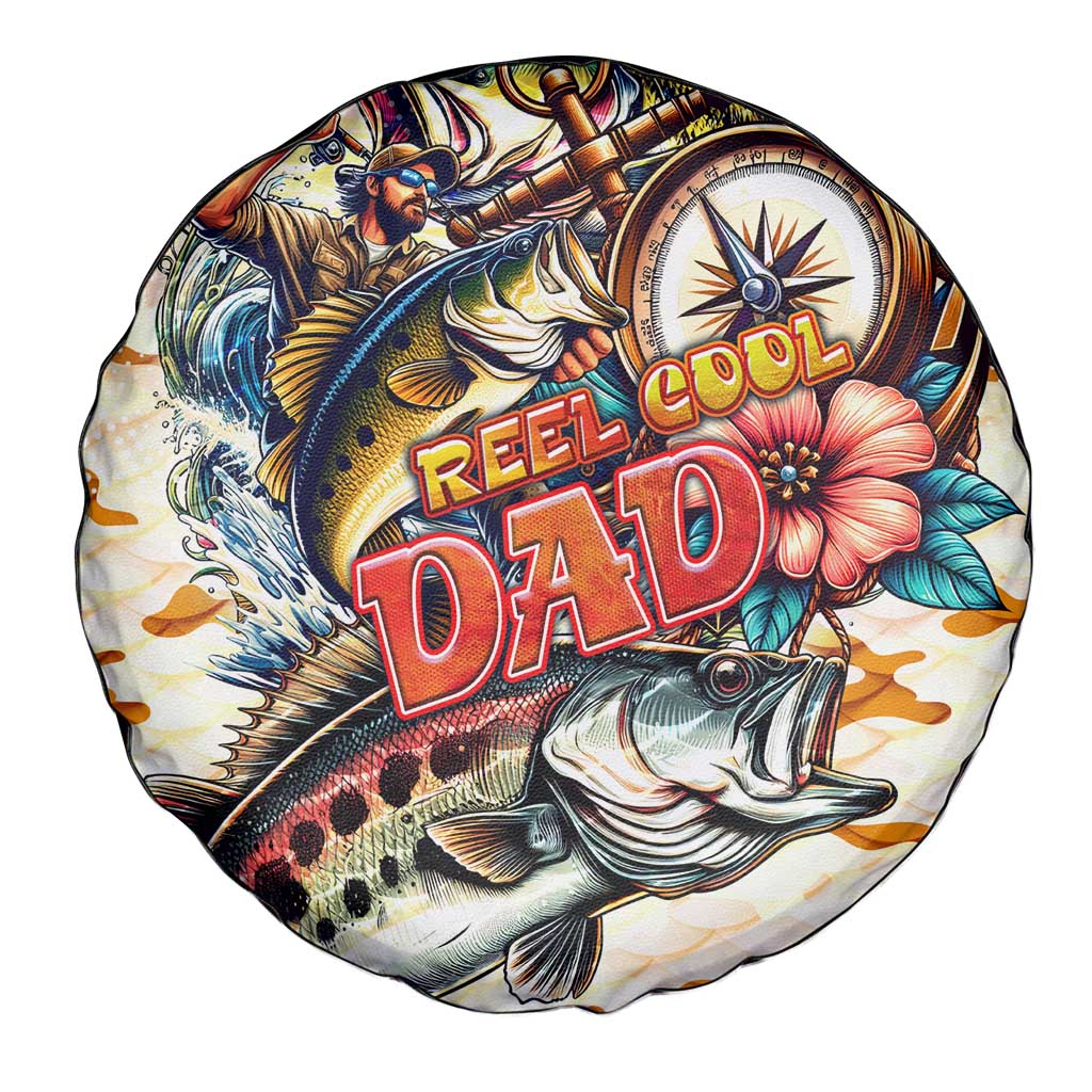 Bass Fishing Reel Cool Dad Spare Tire Cover Tropical Vintage