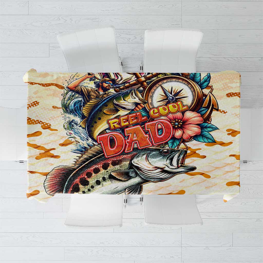 Bass Fishing Reel Cool Dad Tablecloth Tropical Vintage